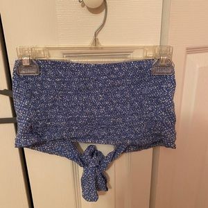 blue/white open tied back tube top